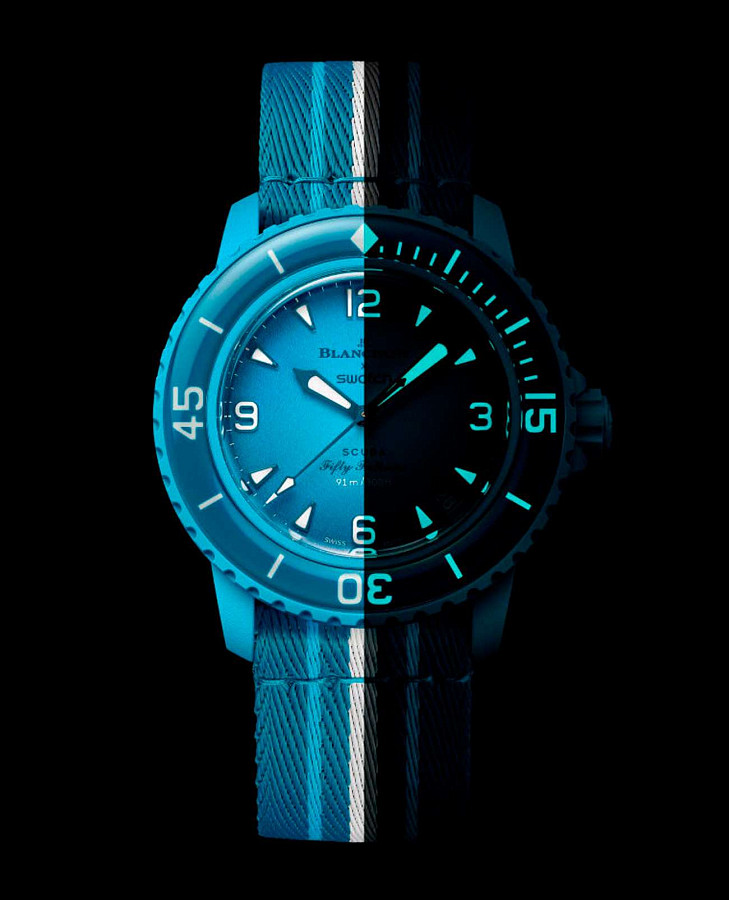 Часы Swatch x Blancpain Blue Lagoon SO35L400 — механические, биокерамика