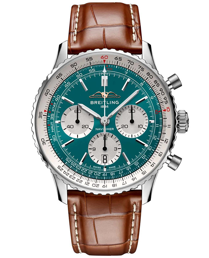 Часы Breitling Navitimer B01 Chronograph 43 AB01388A1L1P1 — мужские, бирюзовый