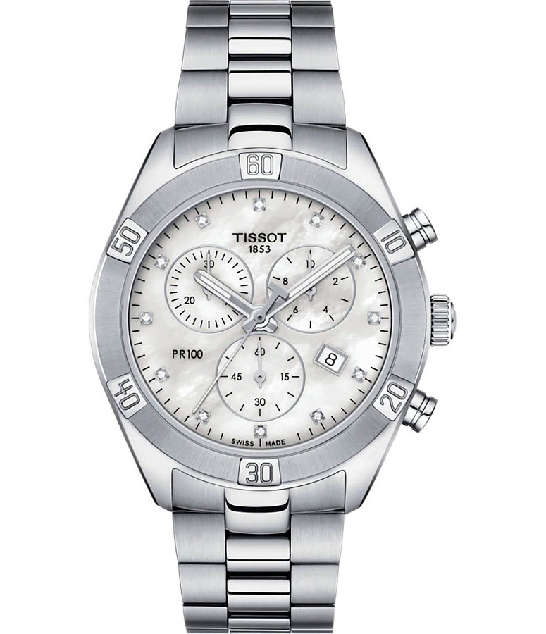Часы Tissot PR 100 Sport Chic Chronograph T101.917.11.116.00 — женские, перламутровый