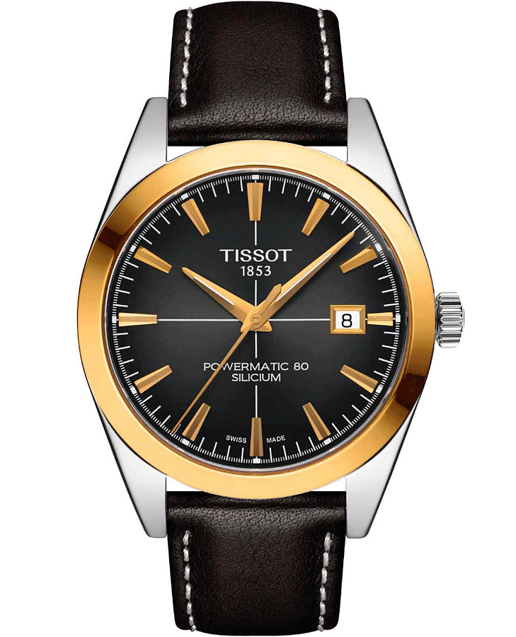 Часы Tissot Gentleman Powermatic 80 Silicium 18K Gold T927.407.46.061.01 — мужские, серый