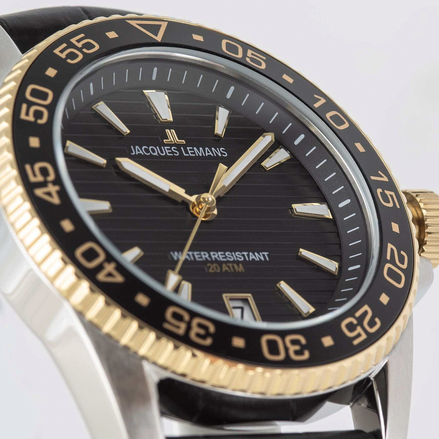Часы Jacques Lemans Liverpool Diver 1-2205G — мужские, кожа + силикон