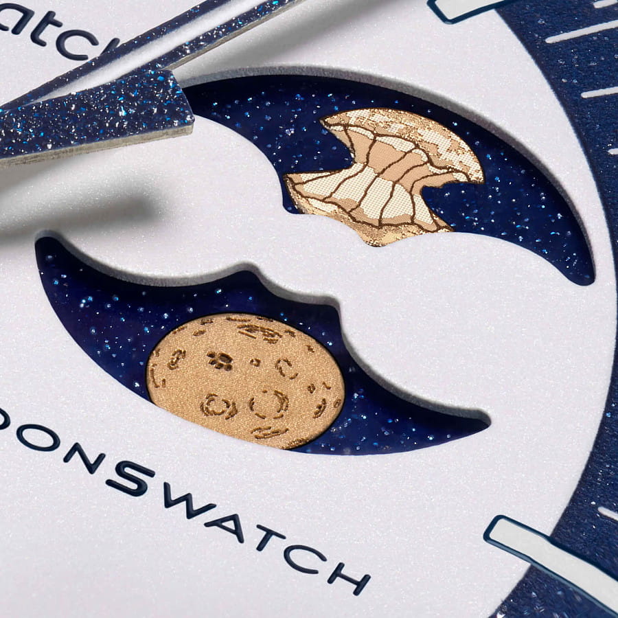 Часы Swatch x Omega Bioceramic Moonswatch Mission to The SuperBlue Moonphase SO33N704L — мужские, нейлон