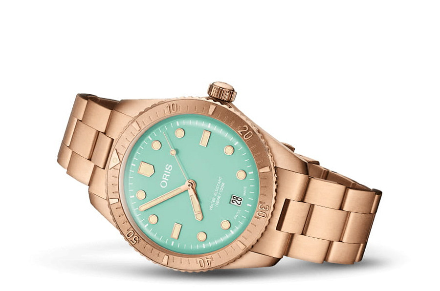 Часы Oris Divers Sixty‑Five 'Cotton Candy' 01 733 7771 3157-07 8 19 15 — механические, бронза