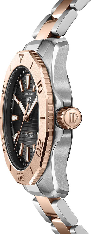 Часы TAG Heuer Aquaracer Professional 200 Solargraph WBP1121.BB0003 — мужские, нержавеющая сталь и 18 каратное розовое золото