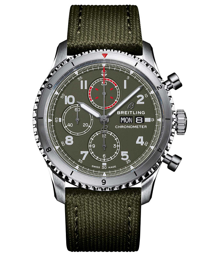 Часы Breitling Aviator 8 Chronograph 43 Curtiss Warhawk A133161A1L1X1 — мужские, зеленый