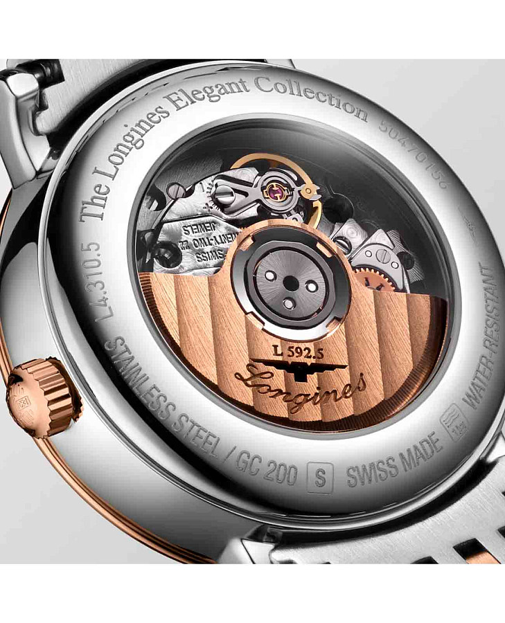 Часы Longines Elegant Collection L4.310.5.12.7 — женские, нержавеющая сталь и 18 каратное розовое золото