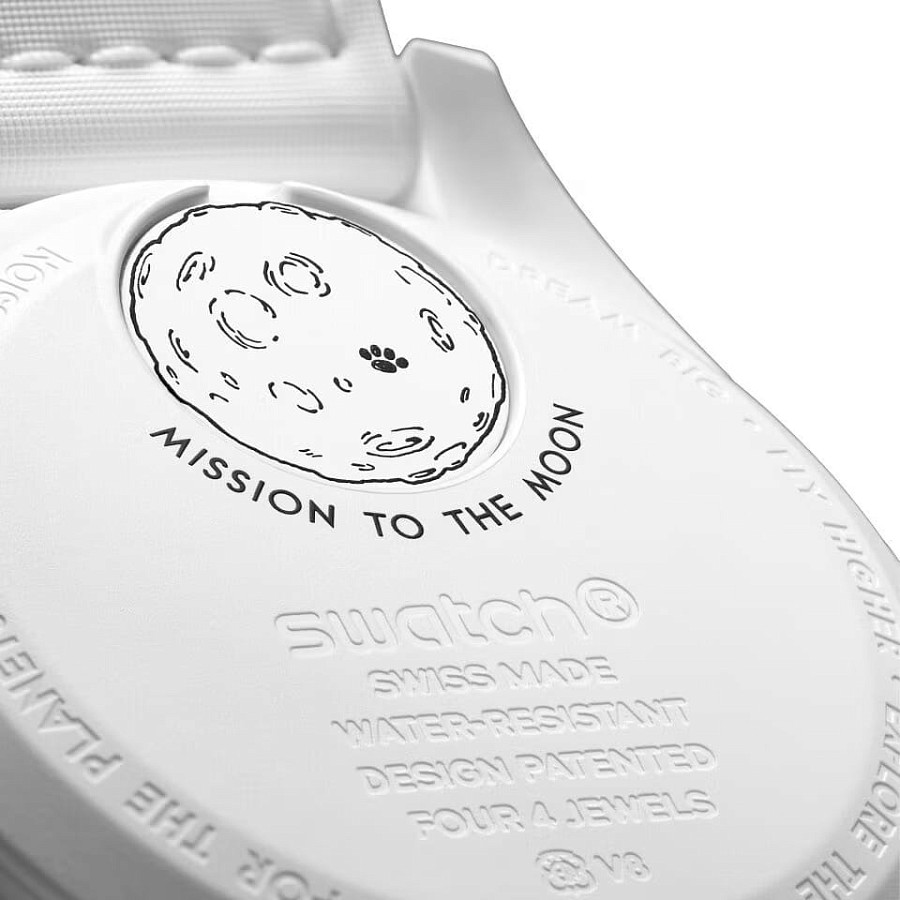 Часы Swatch x Omega Bioceramic Moonswatch Mission to the Moonphase - Full Moon SO33W700 — мужские, белый