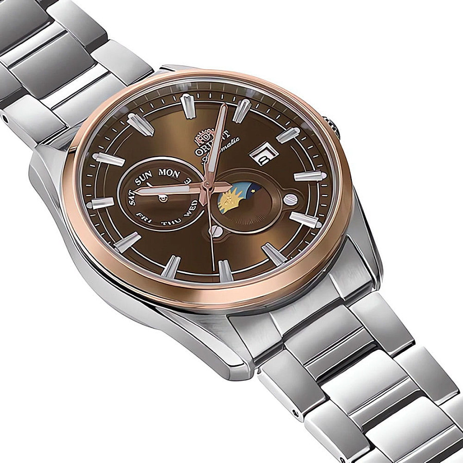 Часы Orient Stretto Sun & Moon RA-AK0313Y — коричневый, металл сталь
