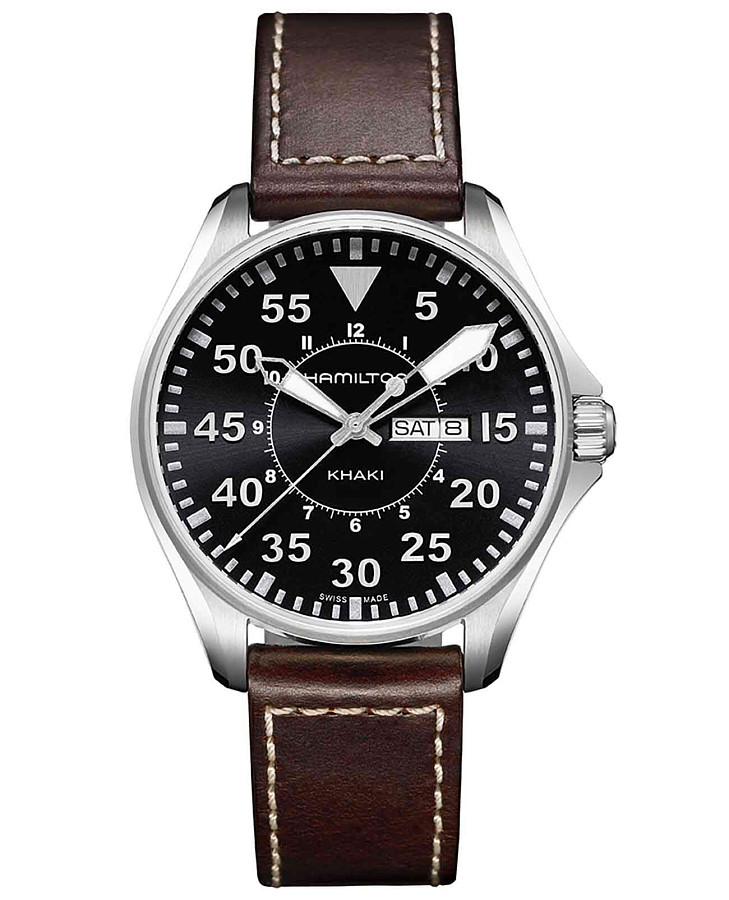 Часы Hamilton Khaki Aviation Pilot Day Date Quartz H64611535 — мужские, черный