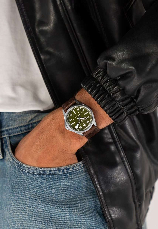Часы Hamilton Khaki Aviation Pilot Auto H76305560 — мужские, кожаный