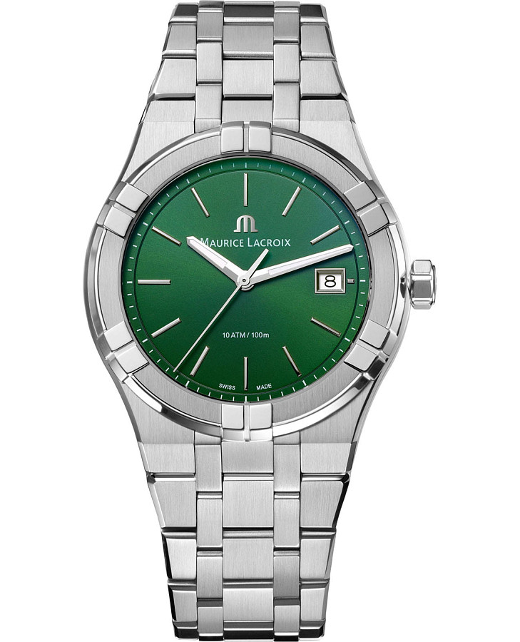 Часы Maurice Lacroix Aikon Quartz Date 40mm AI1108-SS00F-630-D — зеленый, металл сталь
