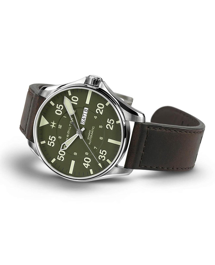 Часы Hamilton Khaki Aviation Pilot Schott NYC H64735561 — мужские, кожаный