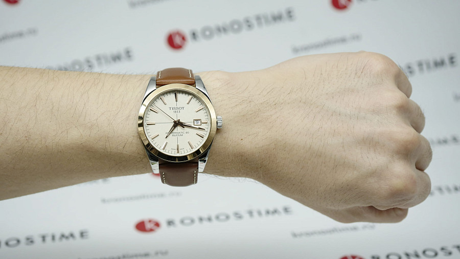 Часы Tissot Gentleman Powermatic 80 Silicium 18K Gold T927.407.46.261.00 — мужские, кожаный
