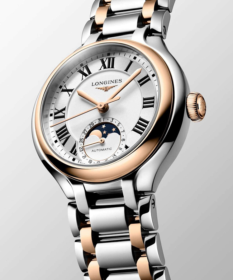 Часы Longines Elegance PrimaLuna Moonphase L8.126.5.71.7 — нержавеющая сталь и 18 каратное розовое золото, женские