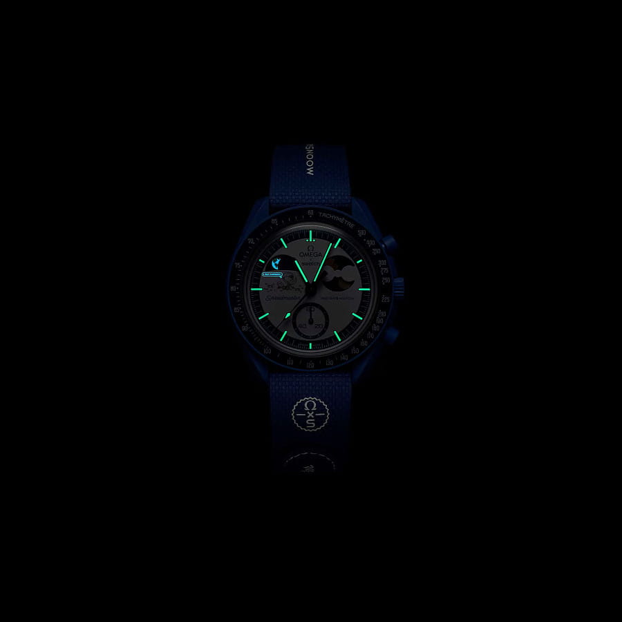 Часы Swatch x Omega Bioceramic Moonswatch Mission to The SuperBlue Moonphase SO33N704L — Швейцария, кварцевые