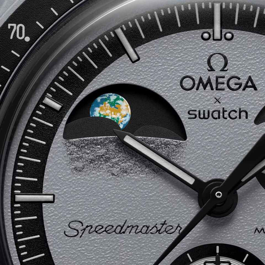 Часы Swatch x Omega Bioceramic Moonswatch Mission to EarthPhase SO33M700 — нейлон, мужские
