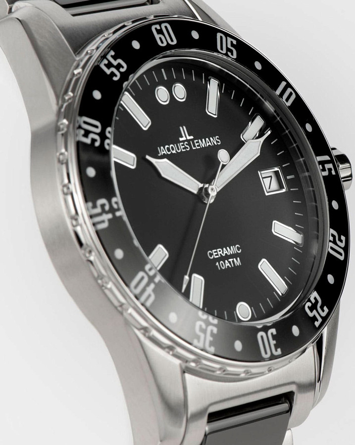 Часы Jacques Lemans High Tech Ceramic 42-10A — сталь + керамические вставки, мужские