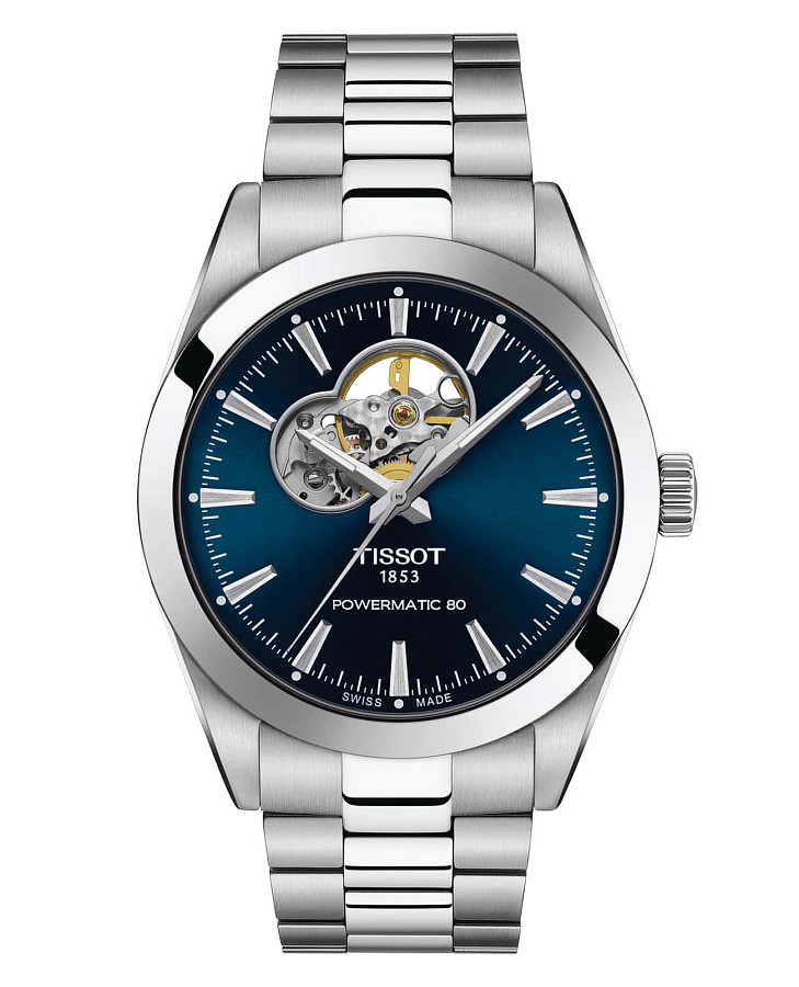 Часы Tissot Gentleman Powermatic 80 Open Heart T127.407.11.041.01 — мужские, синий