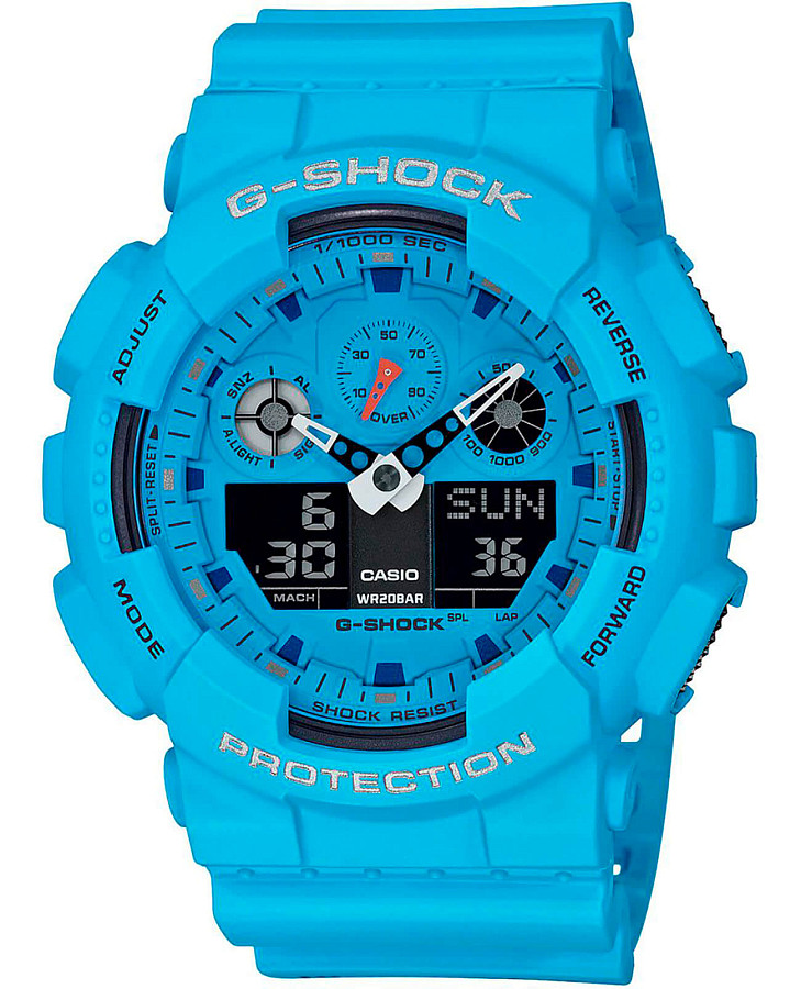 Часы Casio G-Shock GA-100RS-2A — мужские, голубой