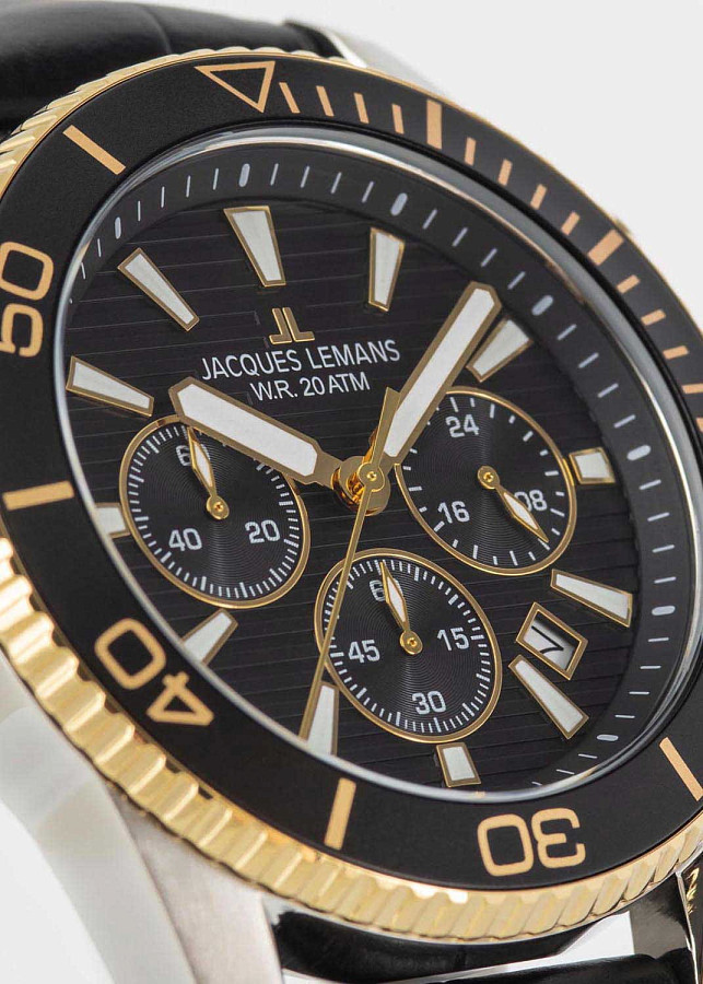 Часы Jacques Lemans Liverpool Diver 1-2206F — черный, сталь металл