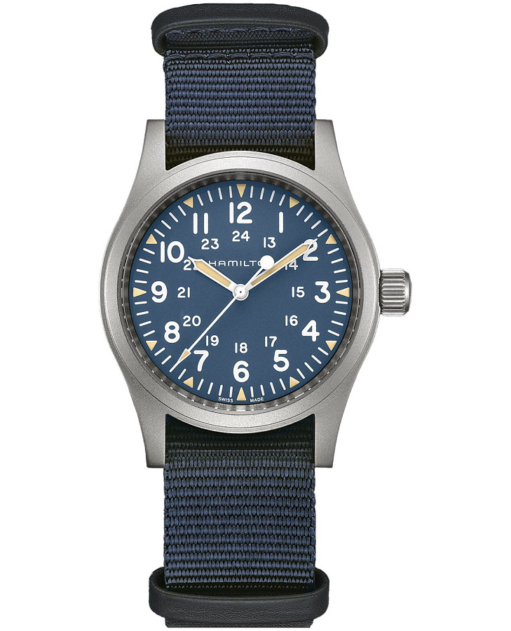 Часы Hamilton Khaki Field Mechanical H69439940 — мужские, синий