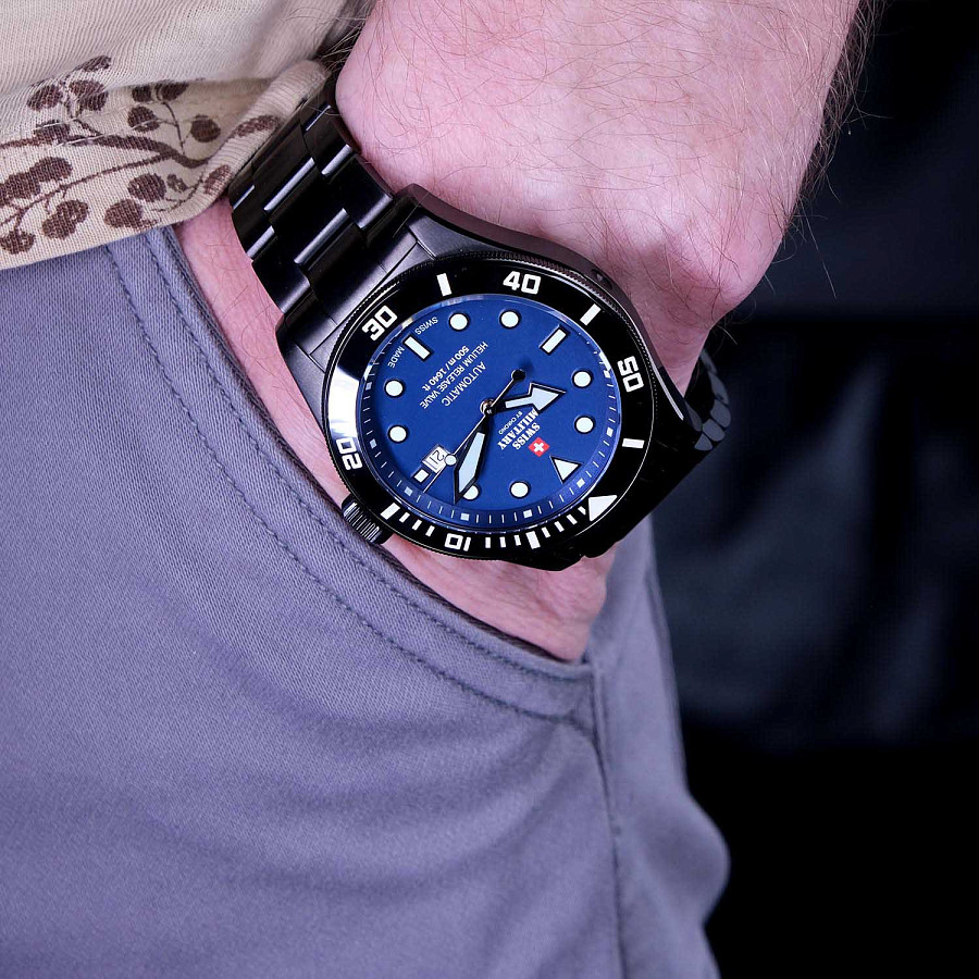 Часы Swiss Military by Chrono Diver SMA34075.09 — мужские, нержавеющая сталь с pvd-покрытием