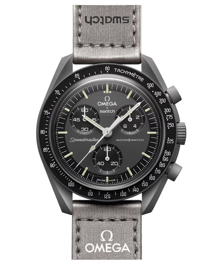 Часы Swatch x Omega Bioceramic Moonswatch Mission to Mercury SO33A100 — мужские, серый
