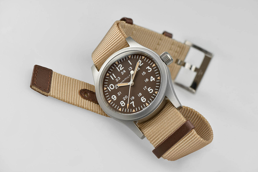 Часы Hamilton Khaki Field Mechanical H69439901 — мужские, коричневый