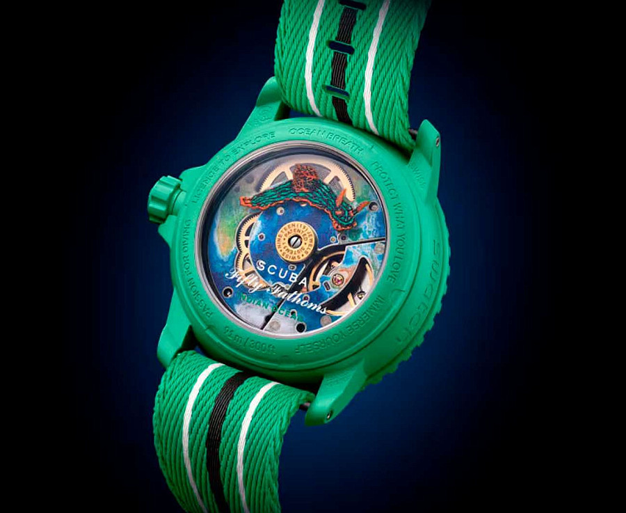 Часы Swatch x Blancpain Indian ocean SO35I100C — механические, биокерамика