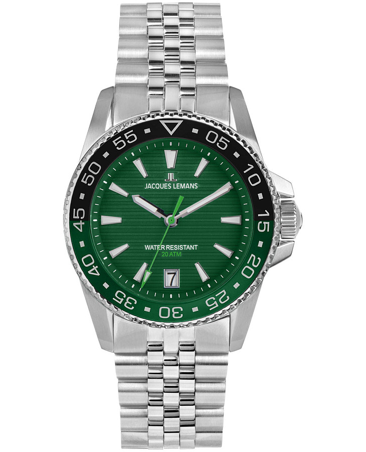 Часы Jacques Lemans Liverpool Diver 1-2205J — мужские, зеленый