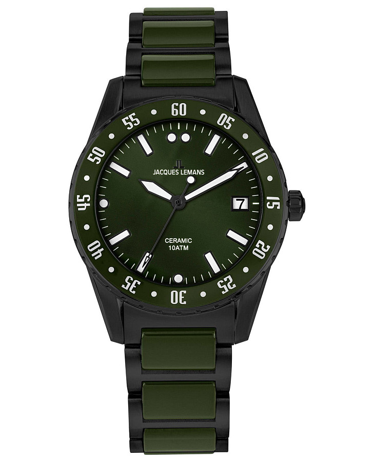 Часы Jacques Lemans High Tech Ceramic 42-10F — мужские, зеленый