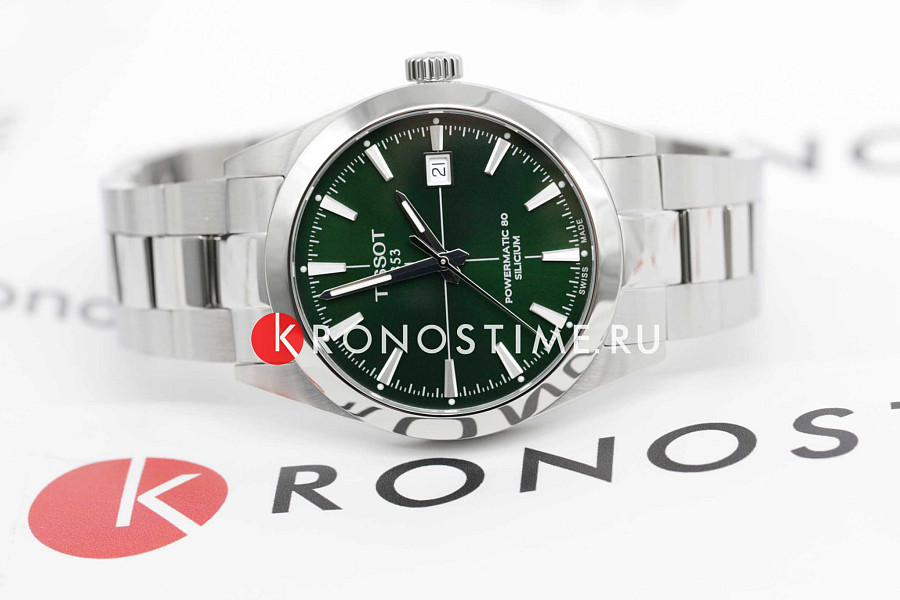 Часы Tissot Gentleman Powermatic 80 Silicium T127.407.11.091.01 — зеленый, сталь металл