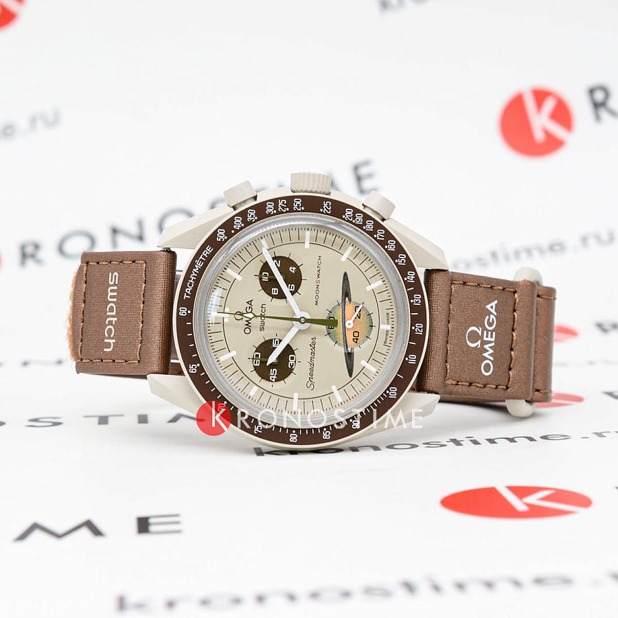 Часы Swatch x Omega Bioceramic Moonswatch Mission to Saturn SO33T100 — кварцевые, биокерамика