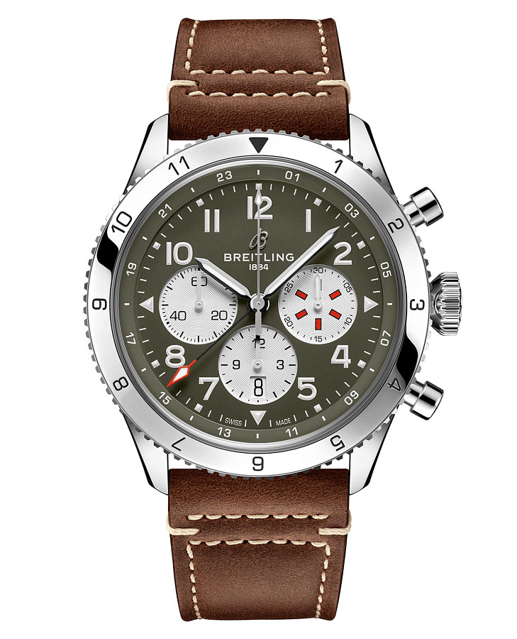 Часы Breitling Super Avi B04 Chronograph GMT 46 Curtiss Warhawk AB04452A1L1X1 — мужские, зеленый