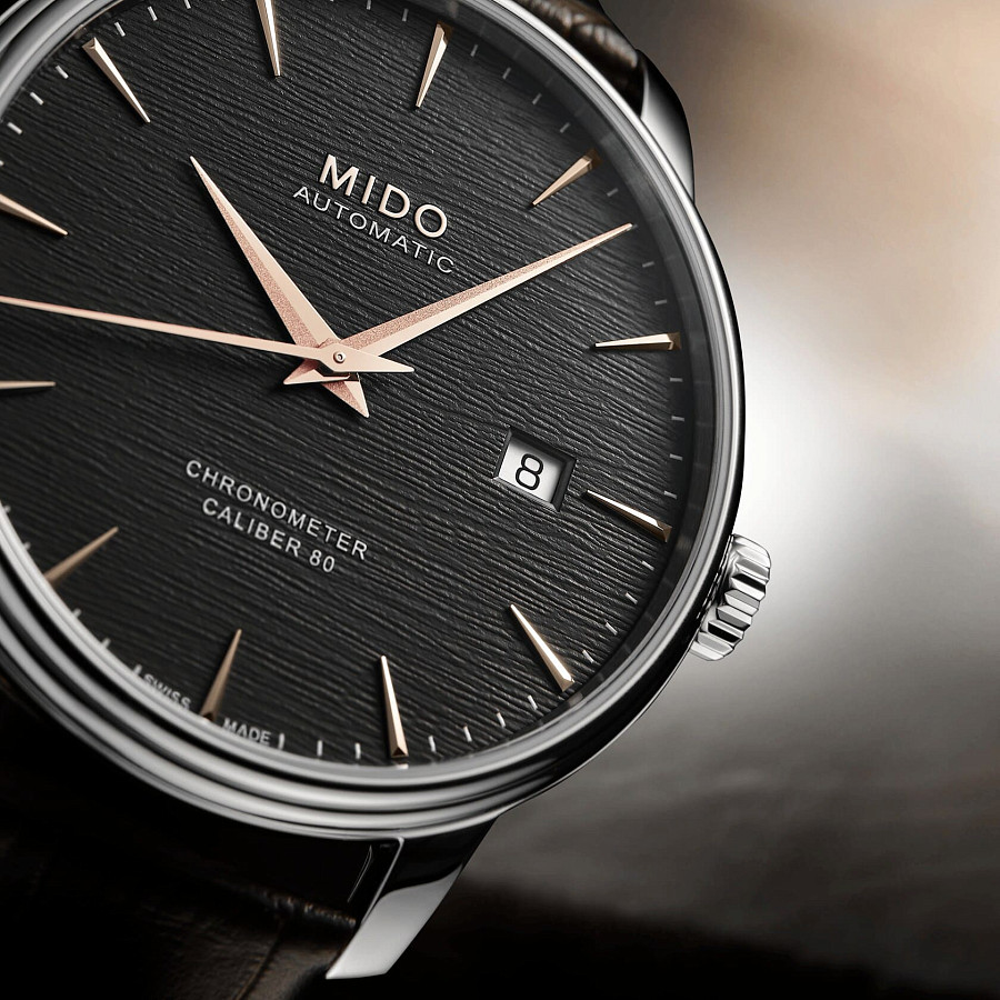 Часы Mido Baroncelli Chronometer Silicon Gent M027.408.16.061.00 — антрацитовый, металл сталь