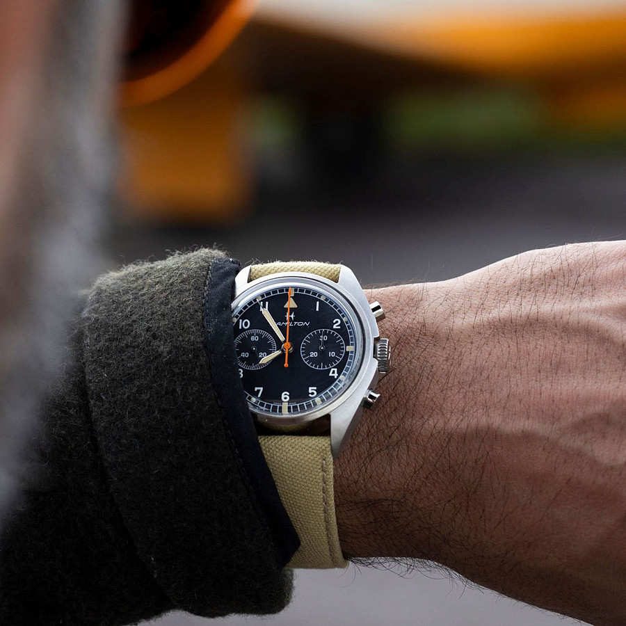 Часы Hamilton Khaki Aviation Pilot Pioneer Mechanical Chrono Limited Edition H89429930 — тканевый, мужские
