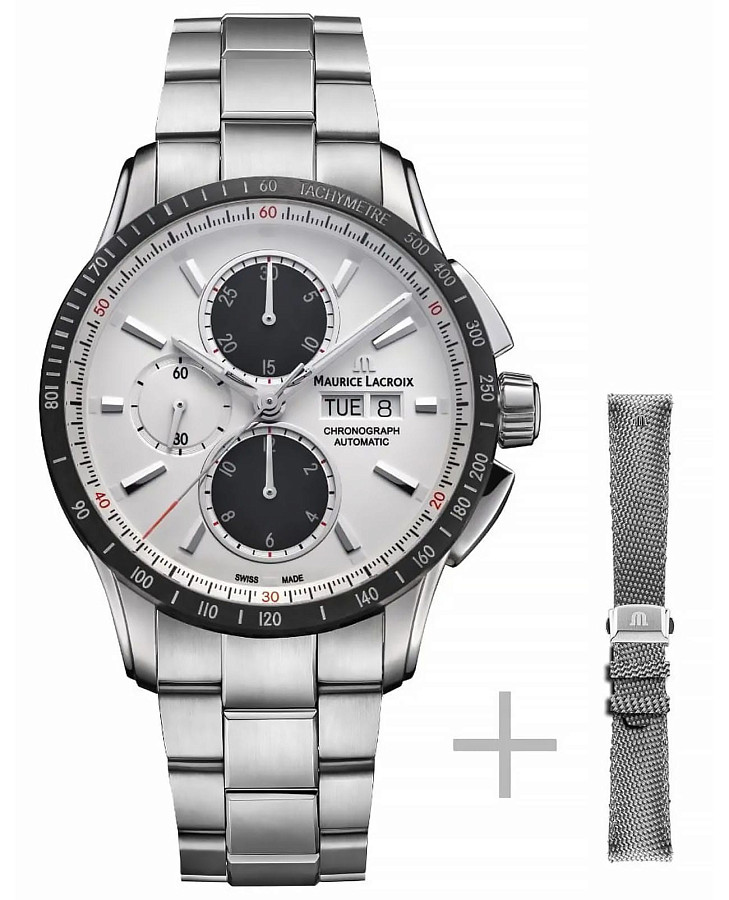 Часы Maurice Lacroix Pontos Chronograph 43mm PT6038-SSL2H-130-A — мужские, белый